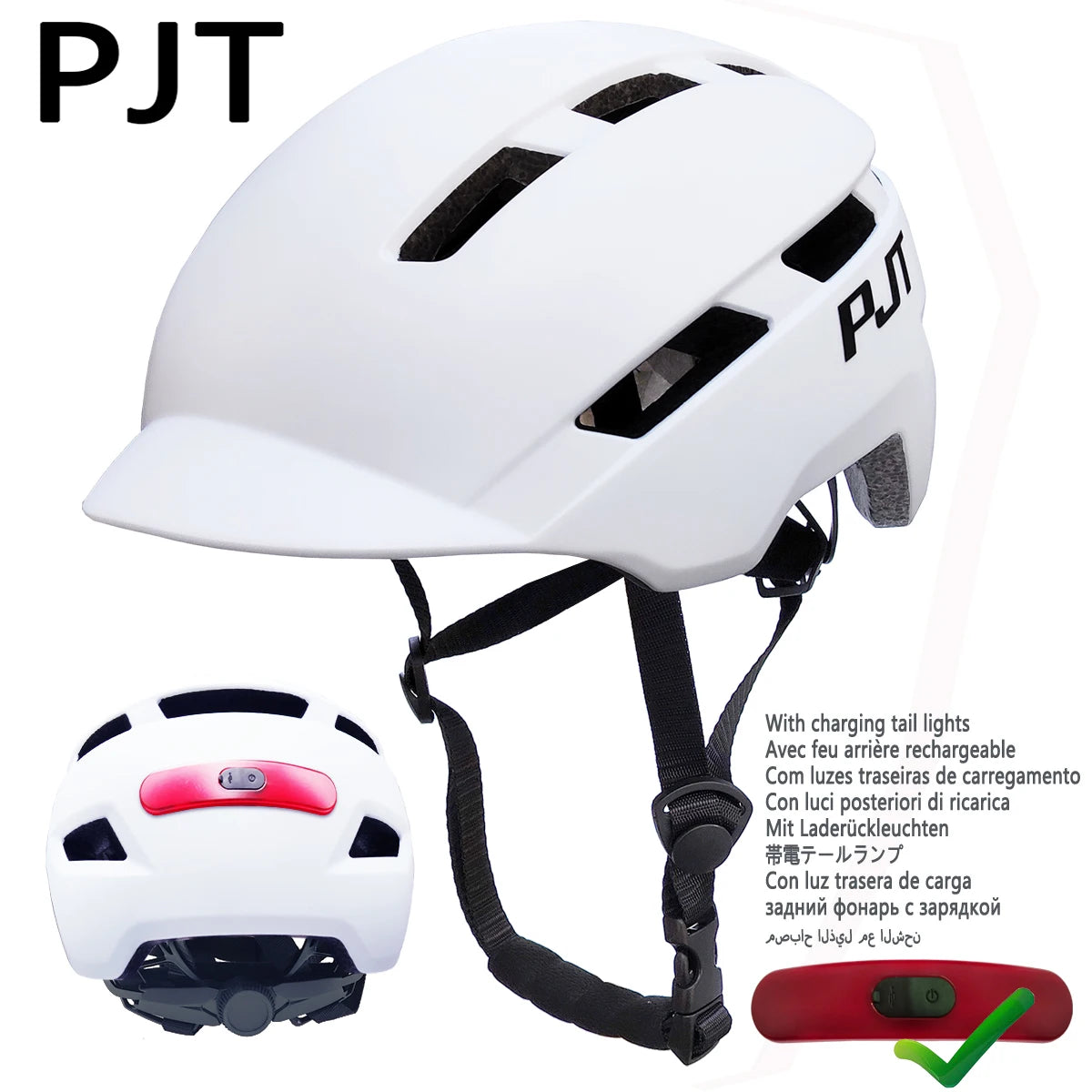 PJT New Cycling Helmet In-Mold Mountain Road USB Rechargeable