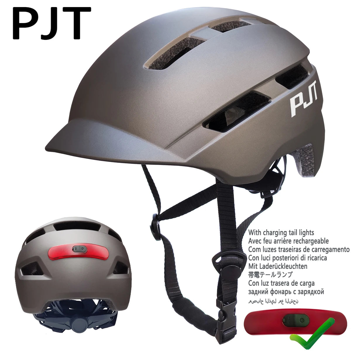 PJT New Cycling Helmet In-Mold Mountain Road USB Rechargeable