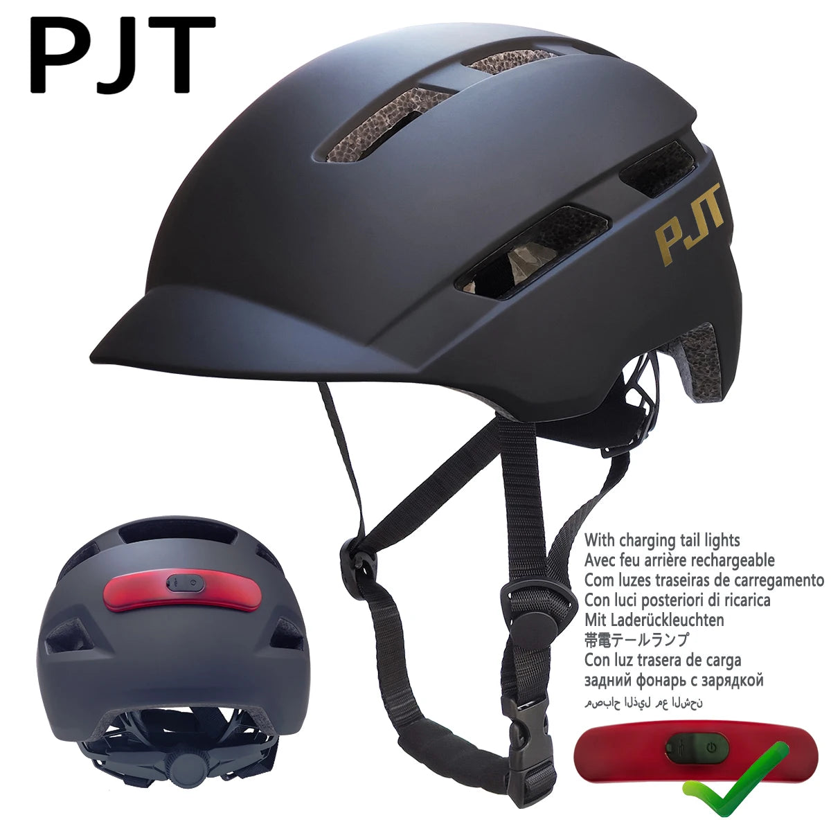 PJT New Cycling Helmet In-Mold Mountain Road USB Rechargeable