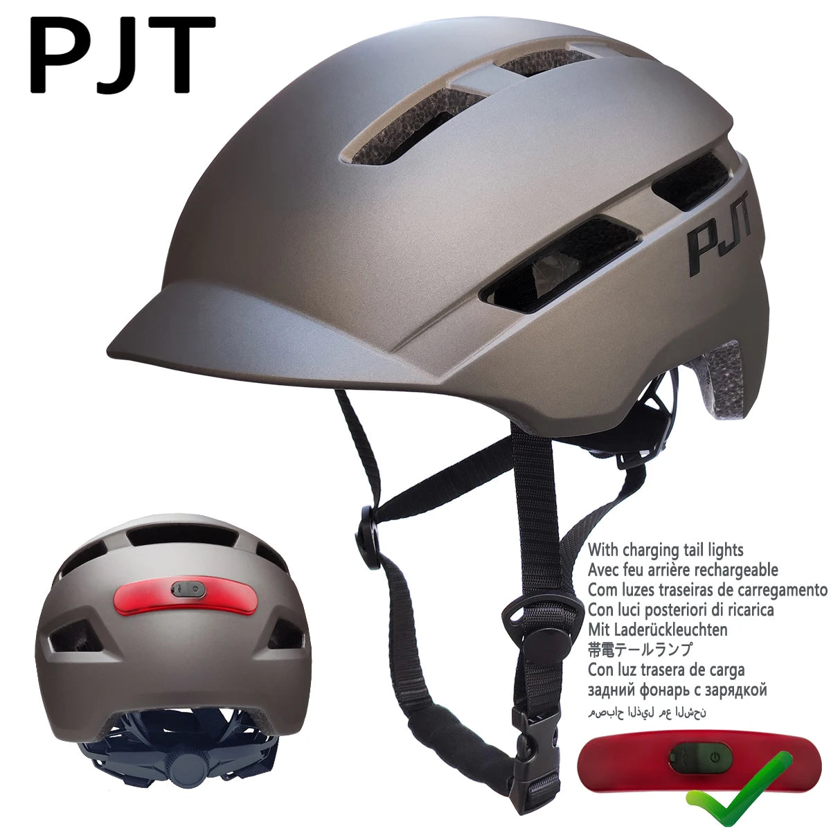 PJT New Cycling Helmet In-Mold Mountain Road USB Rechargeable